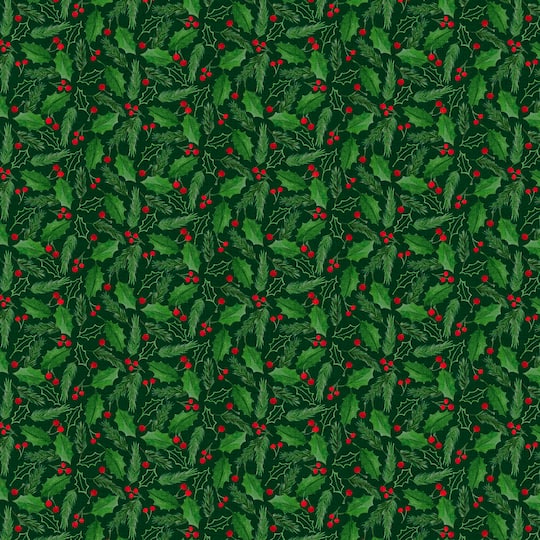 Michaels, Fabric Editions Green Holly & Berries Cotton Fabric – Category: Christmas